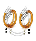 Brake bleeder kit with two one-way check valves, amber loops, hoses, and metal fittings