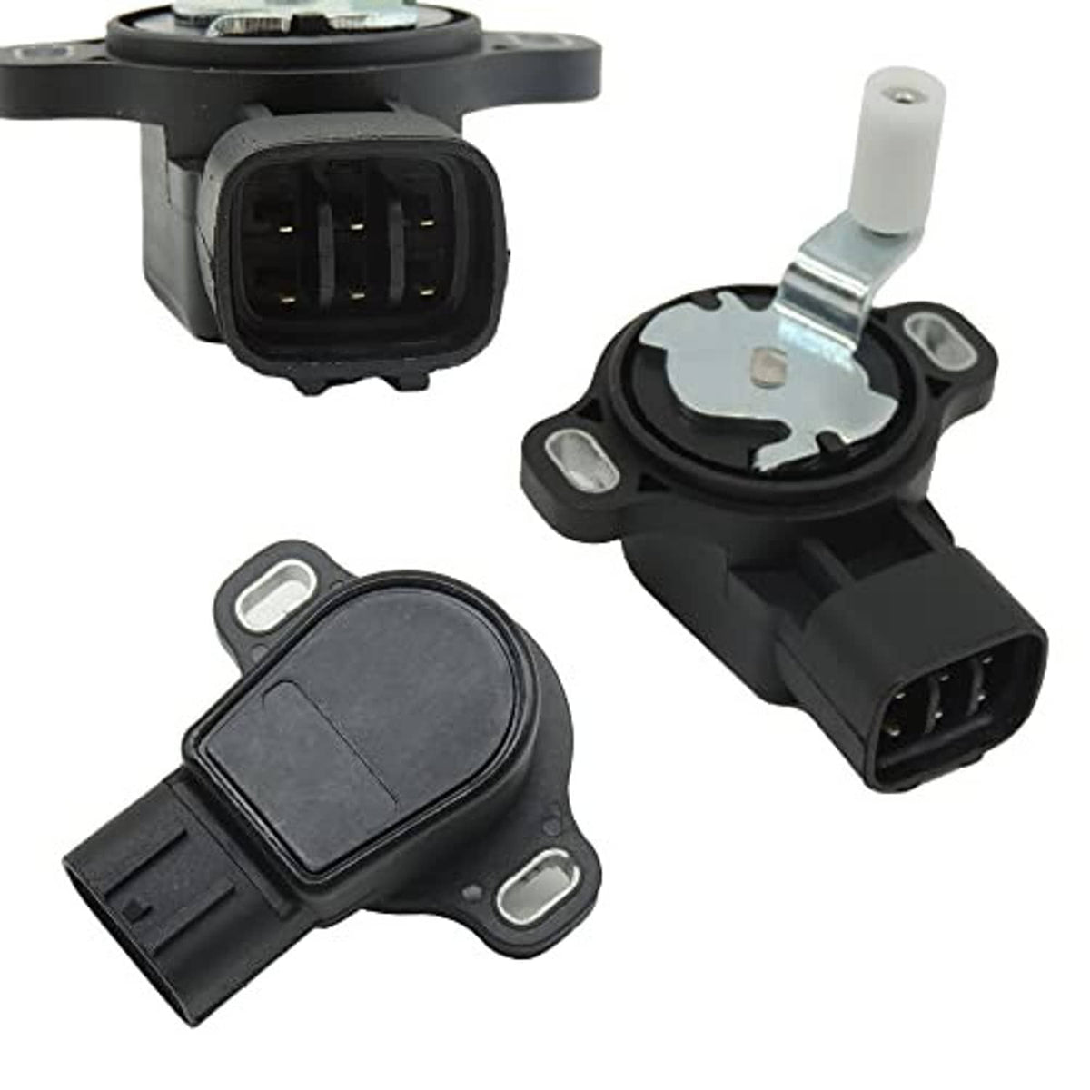 Throttle position sensor set with black housing, two connectors, and sensor cover