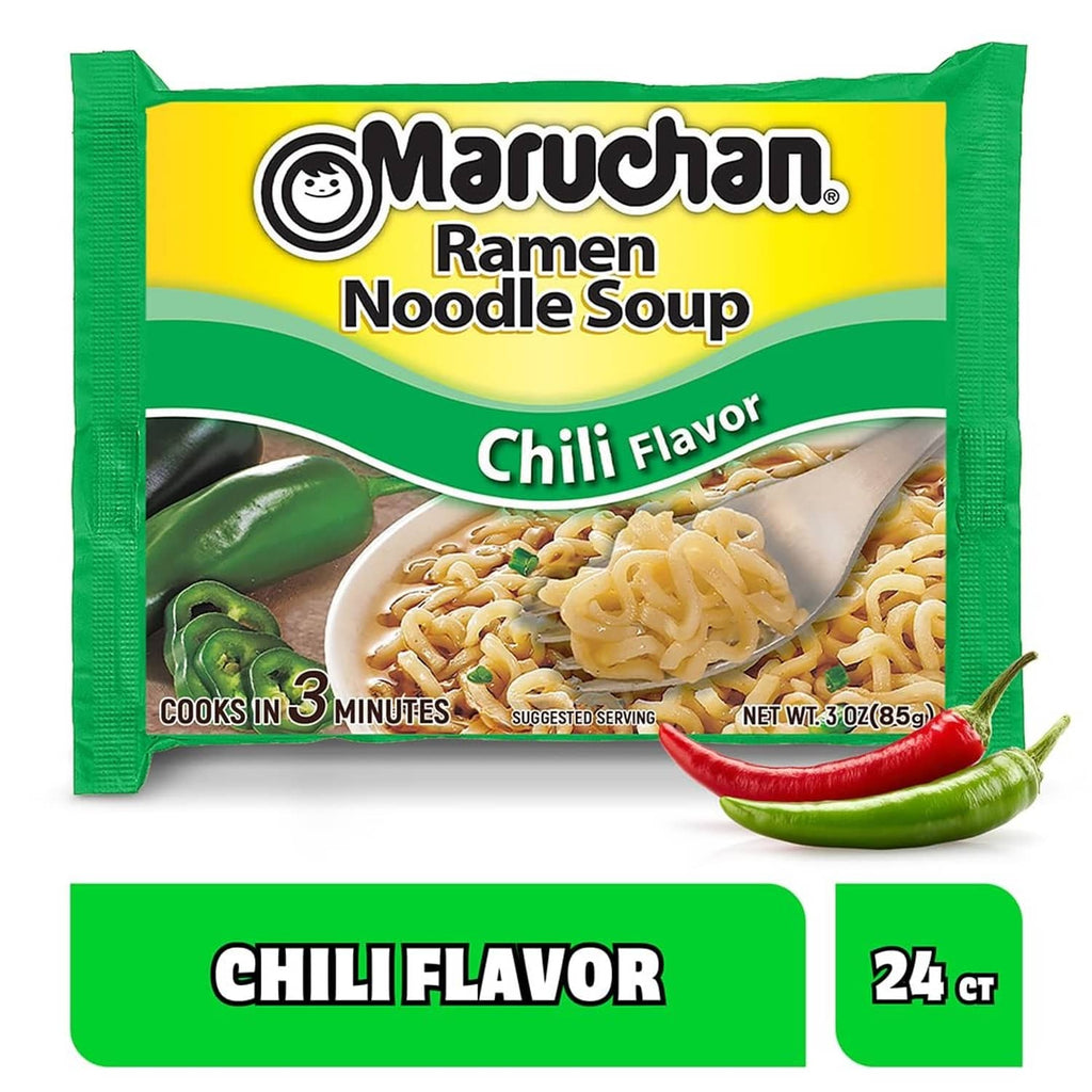 Maruchan ramen noodle soup chili flavor single packet with noodle bowl illustration
