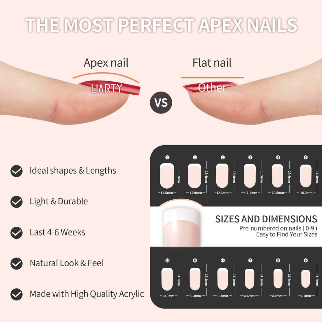 Pink short press-on nails with white French tips shown on fingers, glossy finish