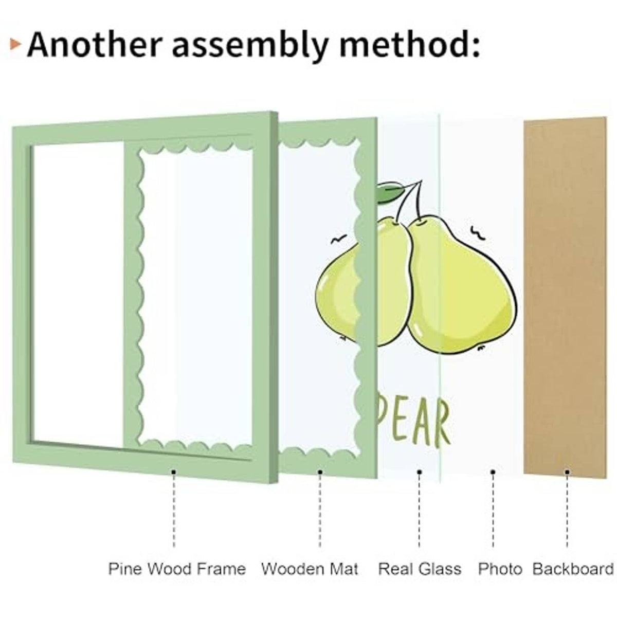 Sage green 10x10 picture frame open view showing real glass and wooden backing