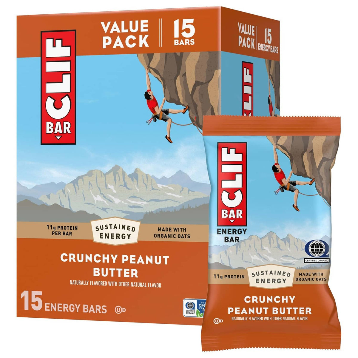 CLIF crunchy peanut butter energy bars, 15-count value pack with 11g protein