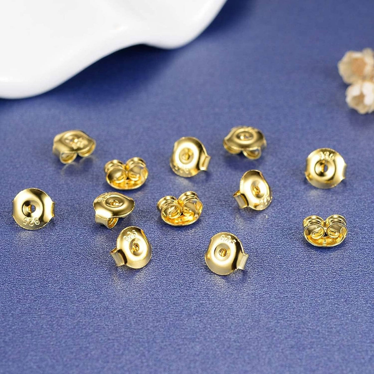 Gold tone earring back replacements with round push-post backs