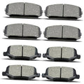 Ceramic brake pads set with gray friction material and black backing, front and rear pair view