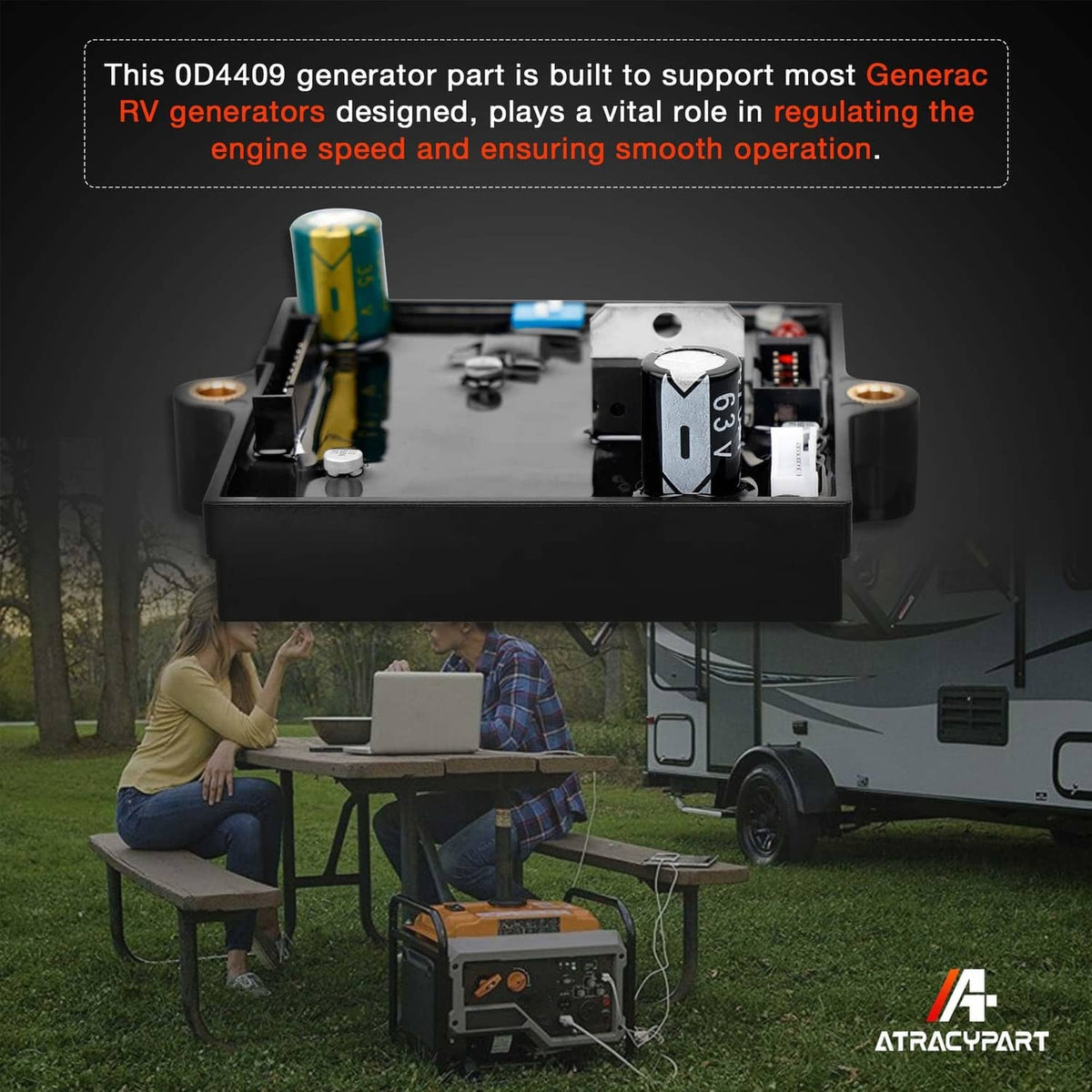 RV generator governor/idle control board with electronic parts and cable connections