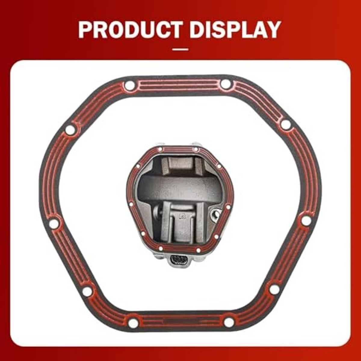 Red oval differential gasket next to differential housing cover for product display