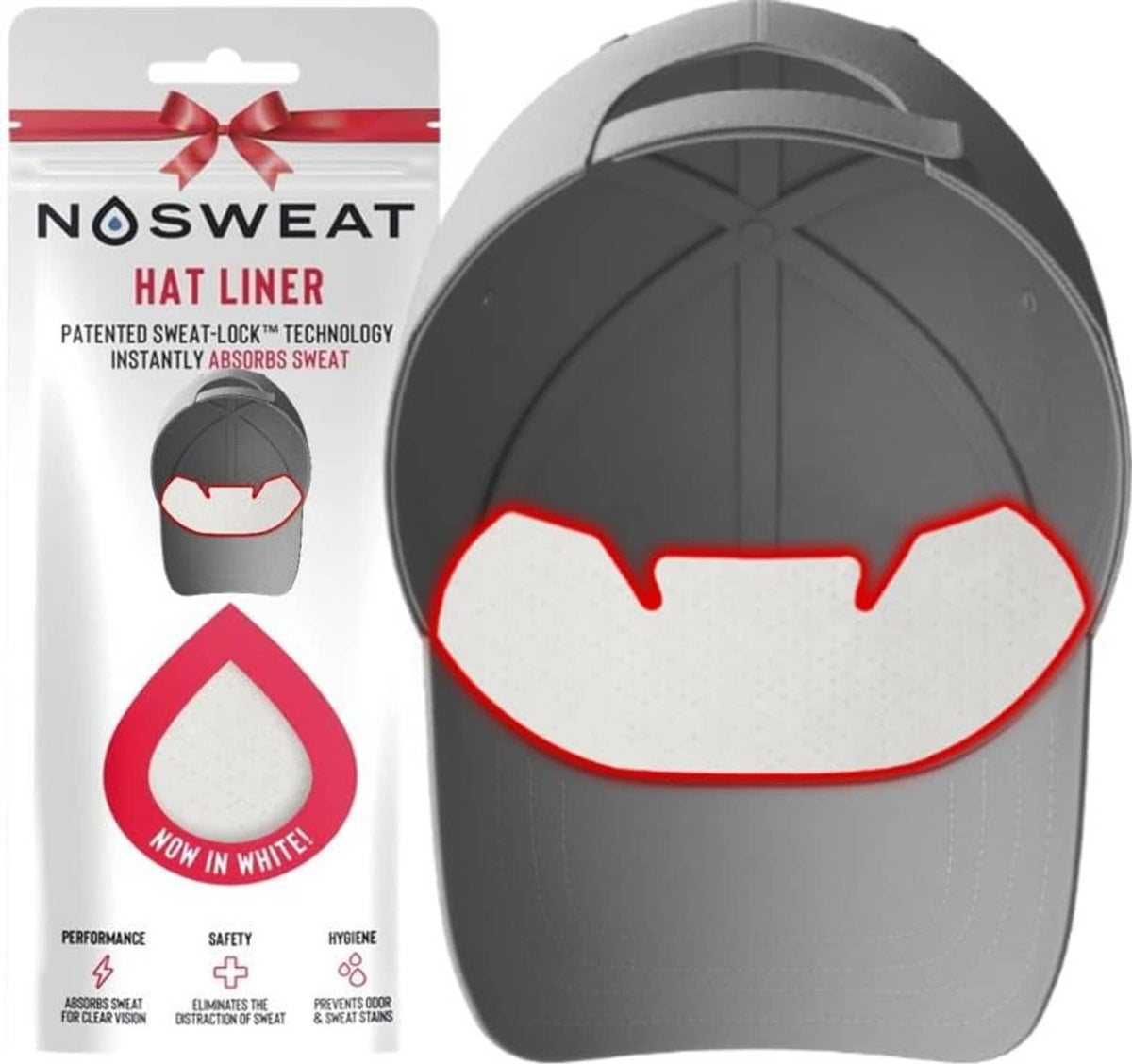 Golf hat sweat liner insert with white band and red outline for cap brim