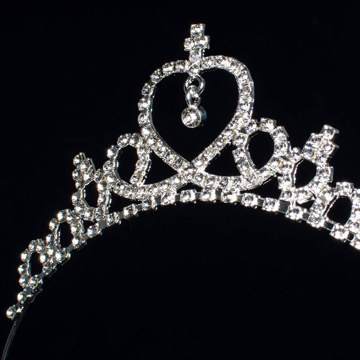 Girls rhinestone tiara with large heart center charm and sparkling side detailing