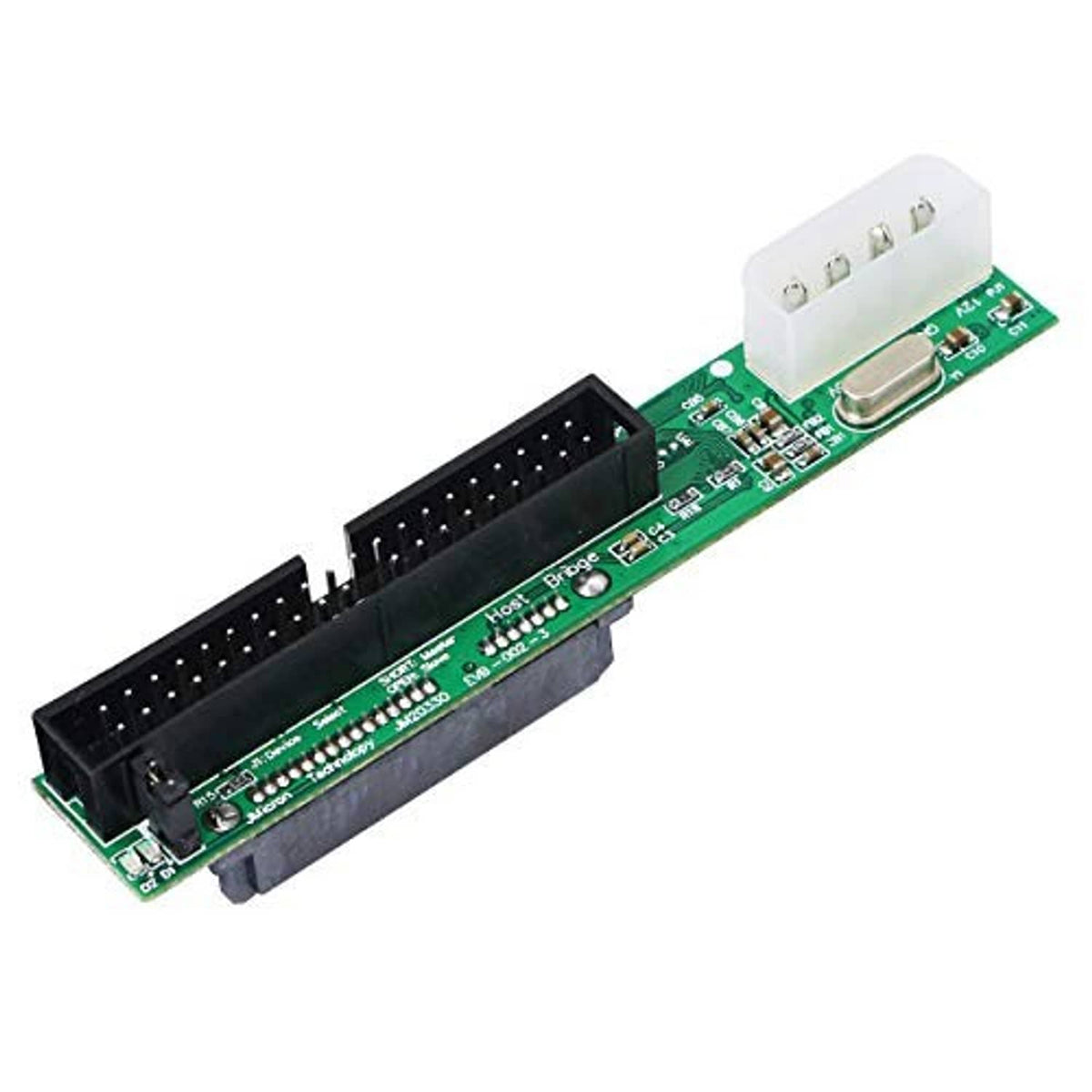 SATA to 40-pin IDE adapter board showing white connector and black 40-pin interface