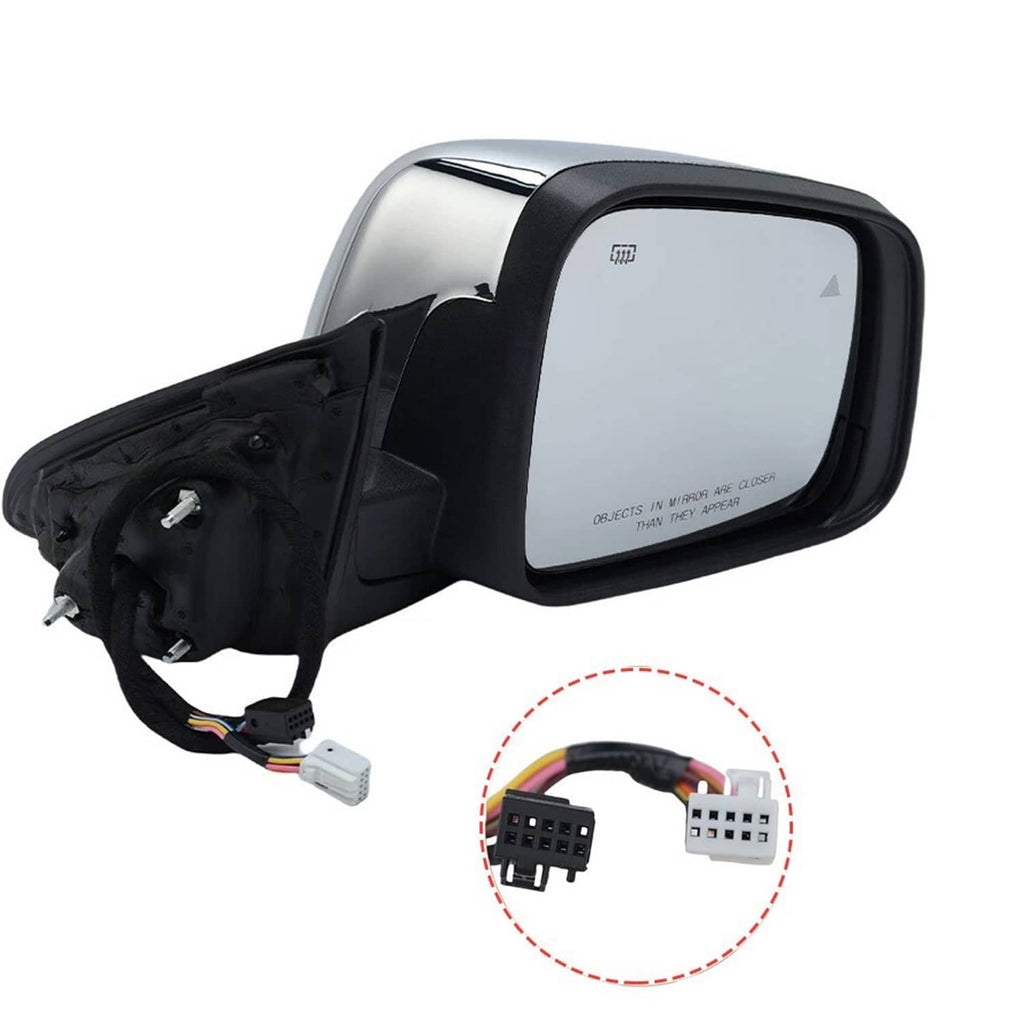 Left side manual fold blind spot mirror with wiring harness and connectors
