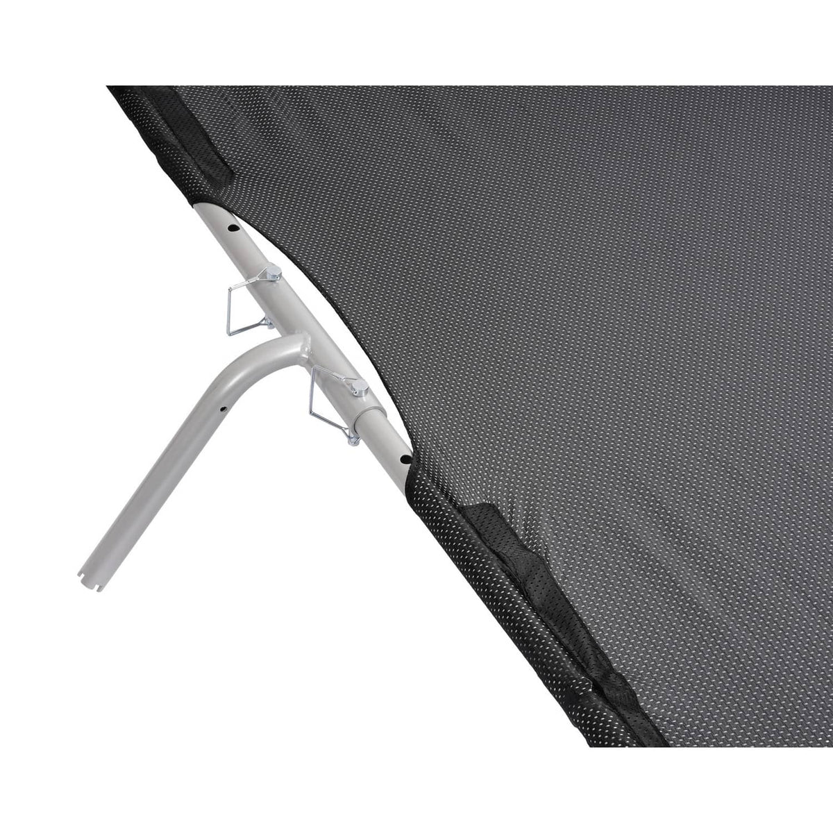 Boat sun shade canopy with dark mesh fabric and silver aluminum support frame
