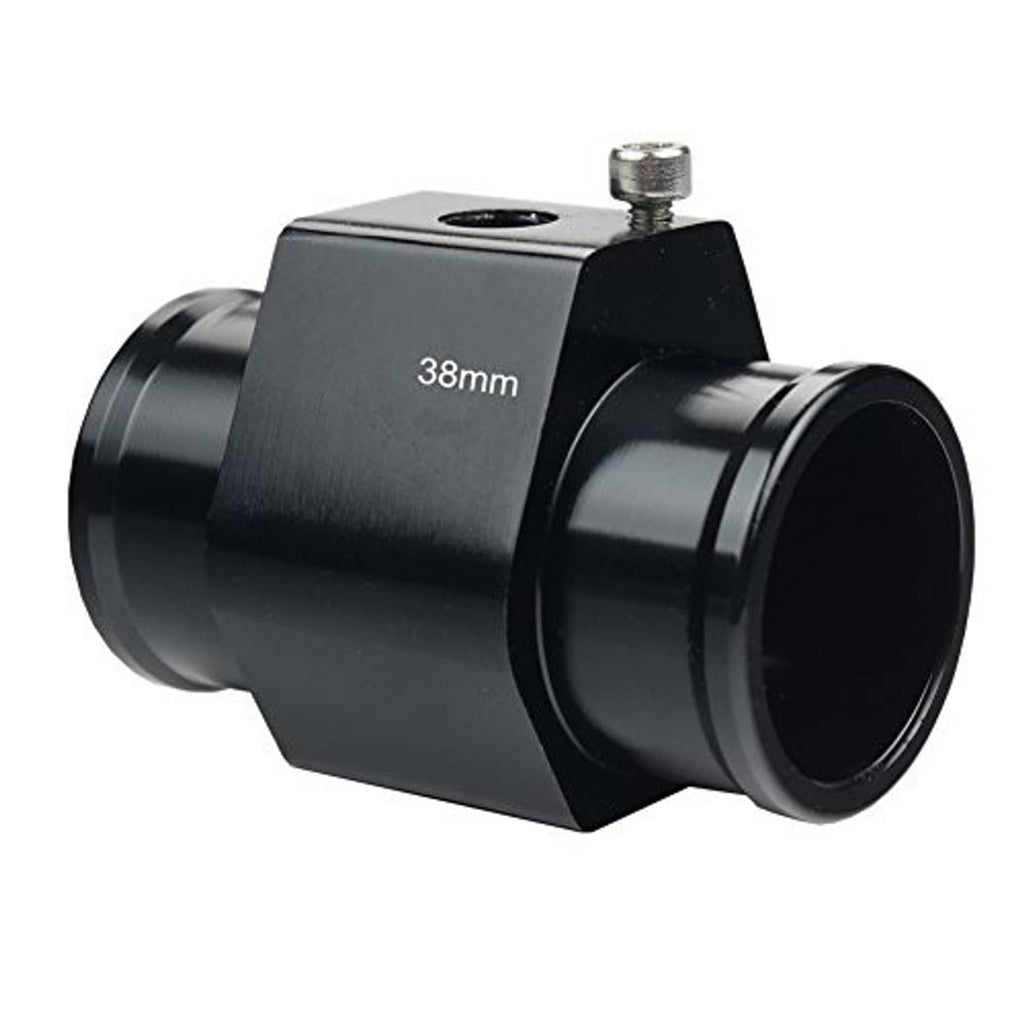 Black 38mm aluminum water temp gauge pipe fitting with threaded stem