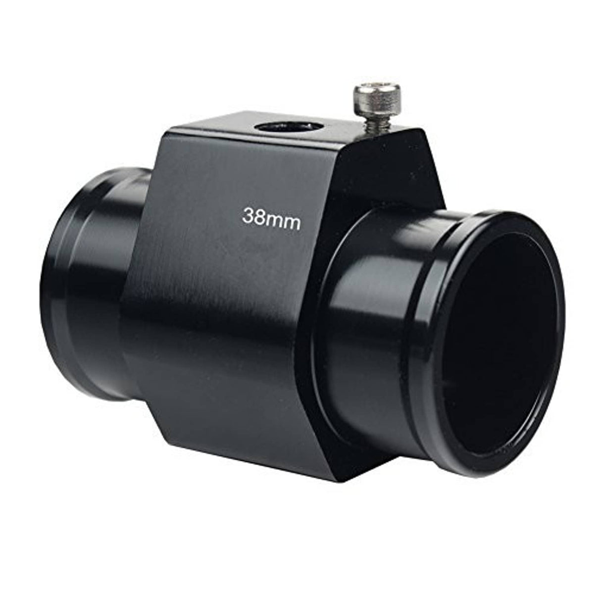 Black 38mm aluminum water temp gauge pipe fitting with threaded stem