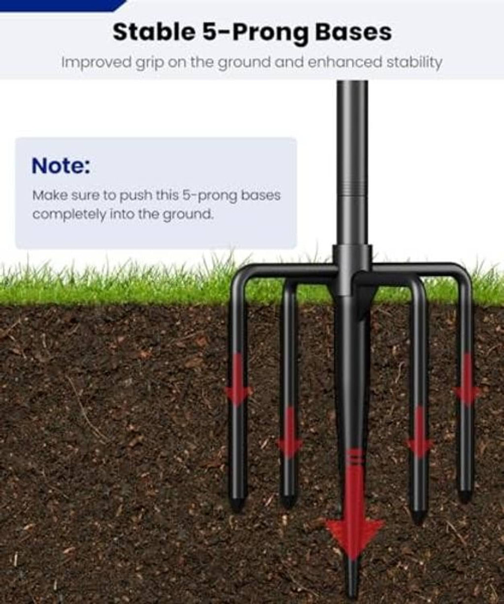 5-prong in-ground flag pole holder base with red-accented support legs for stability