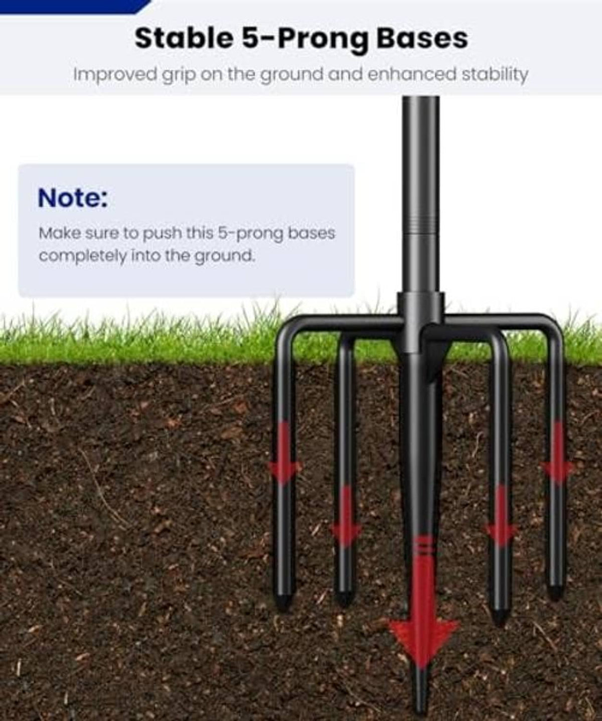 5-prong in-ground flag pole holder base with red-accented support legs for stability
