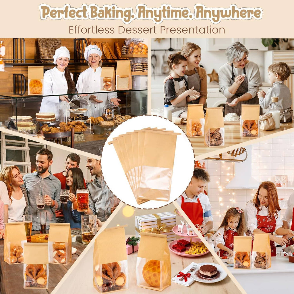 HONKID brown kraft bakery bag with clear window for dessert serving anywhere