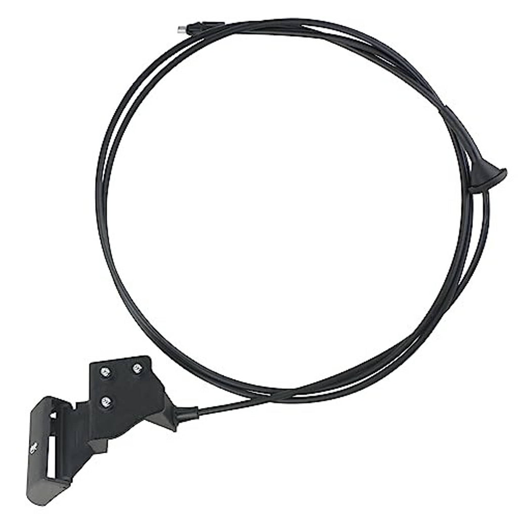 Black hood release cable with bracket mount and cable housing connector