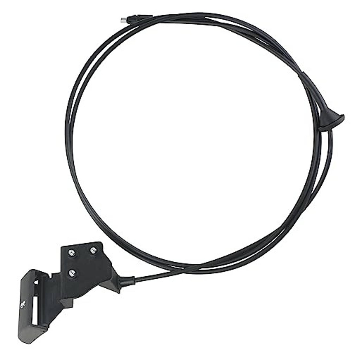 Black hood release cable with bracket mount and cable housing connector
