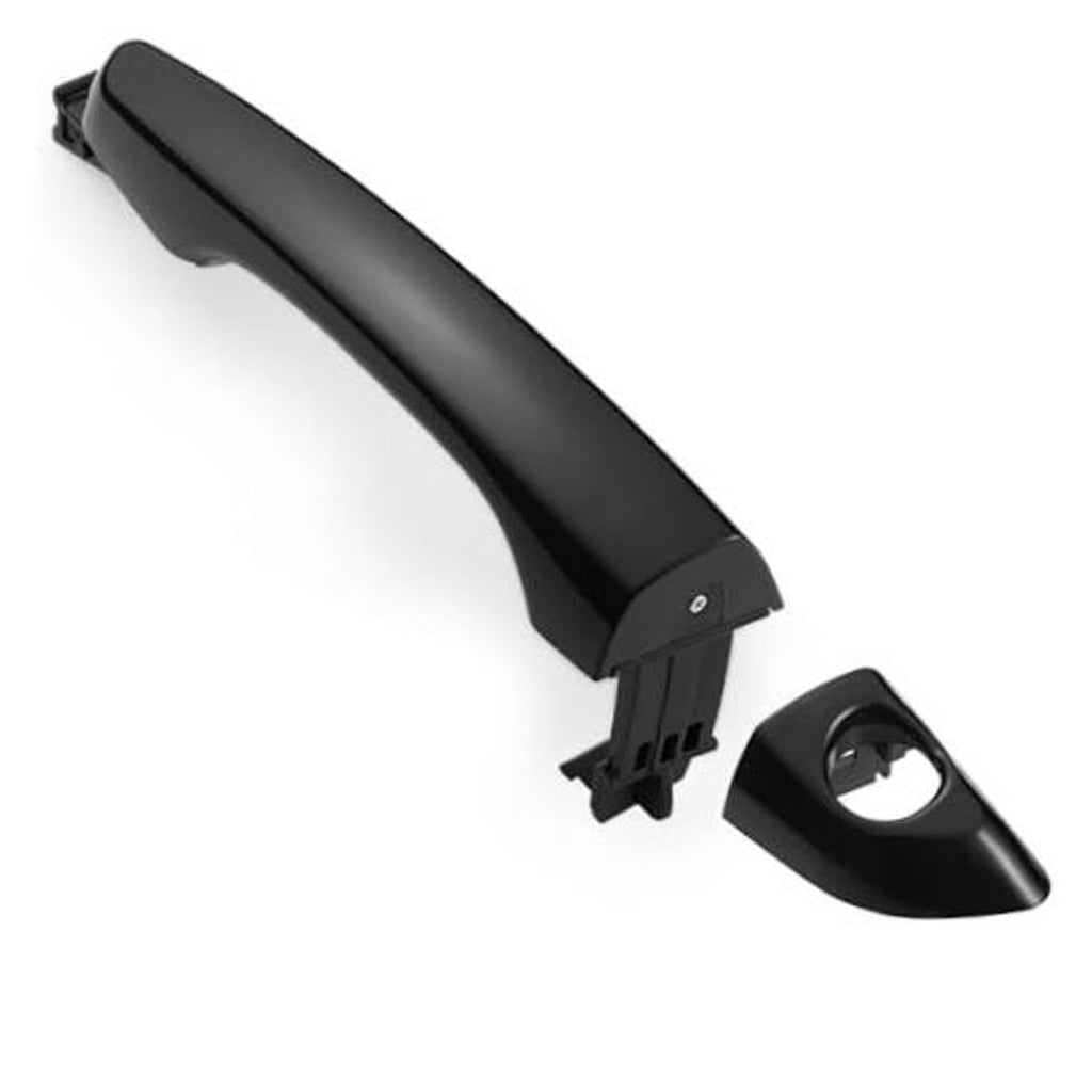 Black front left exterior door handle with button and keyhole bezel