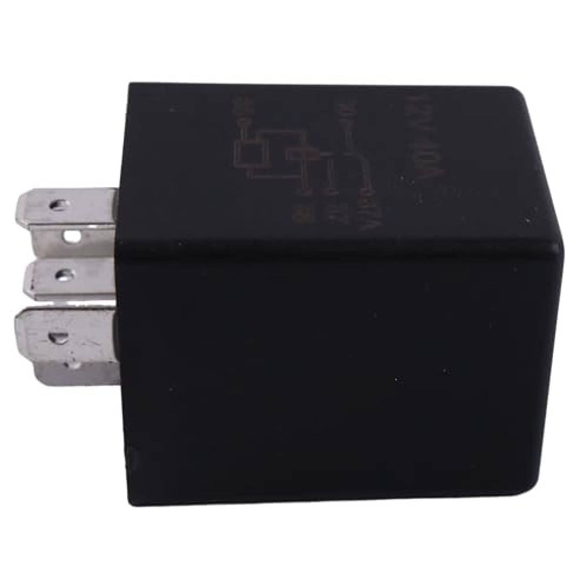 Black time delay relay with side mounting clips and 3 metal connection points