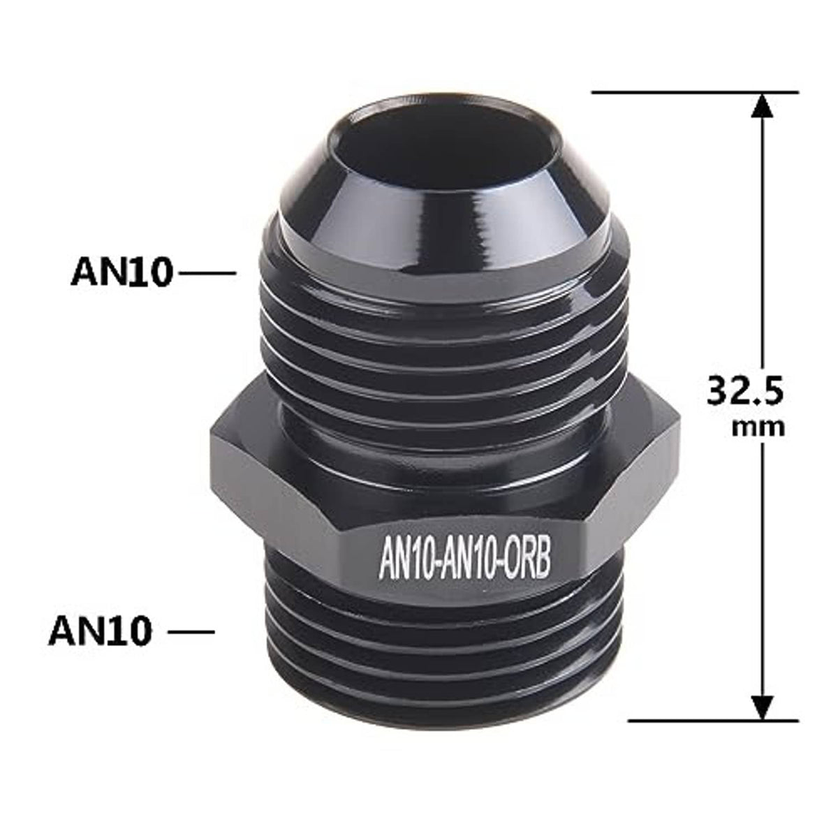 AN10-AN10 ORB male O-ring boss adapter, black threaded fitting with hex base