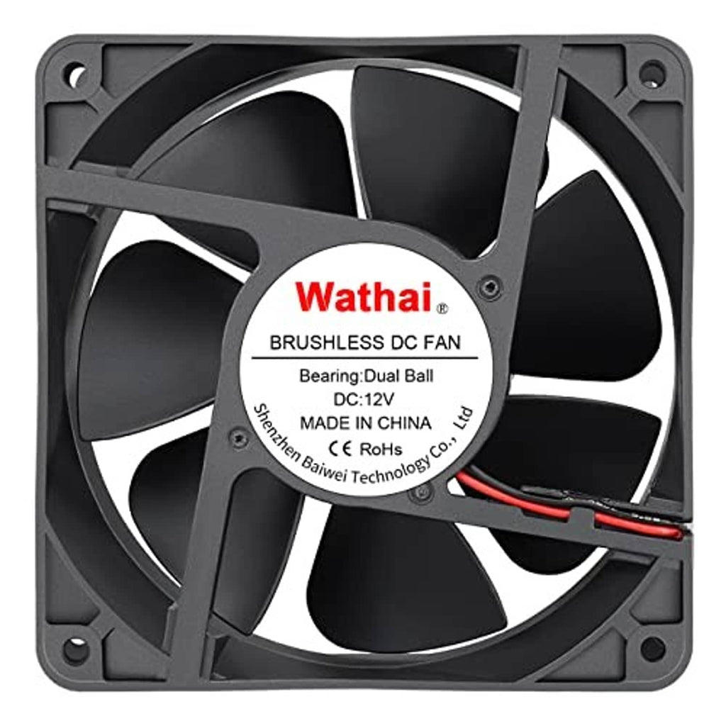 120mm black brushless DC cooling fan with dual ball bearing, DC 12V, 2-pin connector