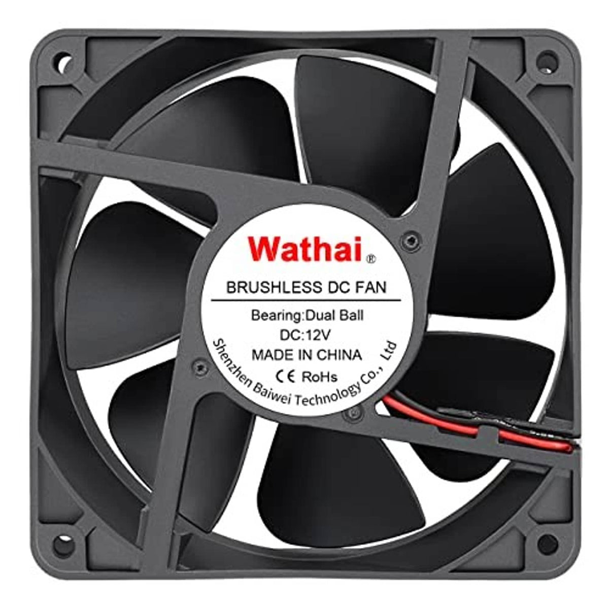 120mm black brushless DC cooling fan with dual ball bearing, DC 12V, 2-pin connector