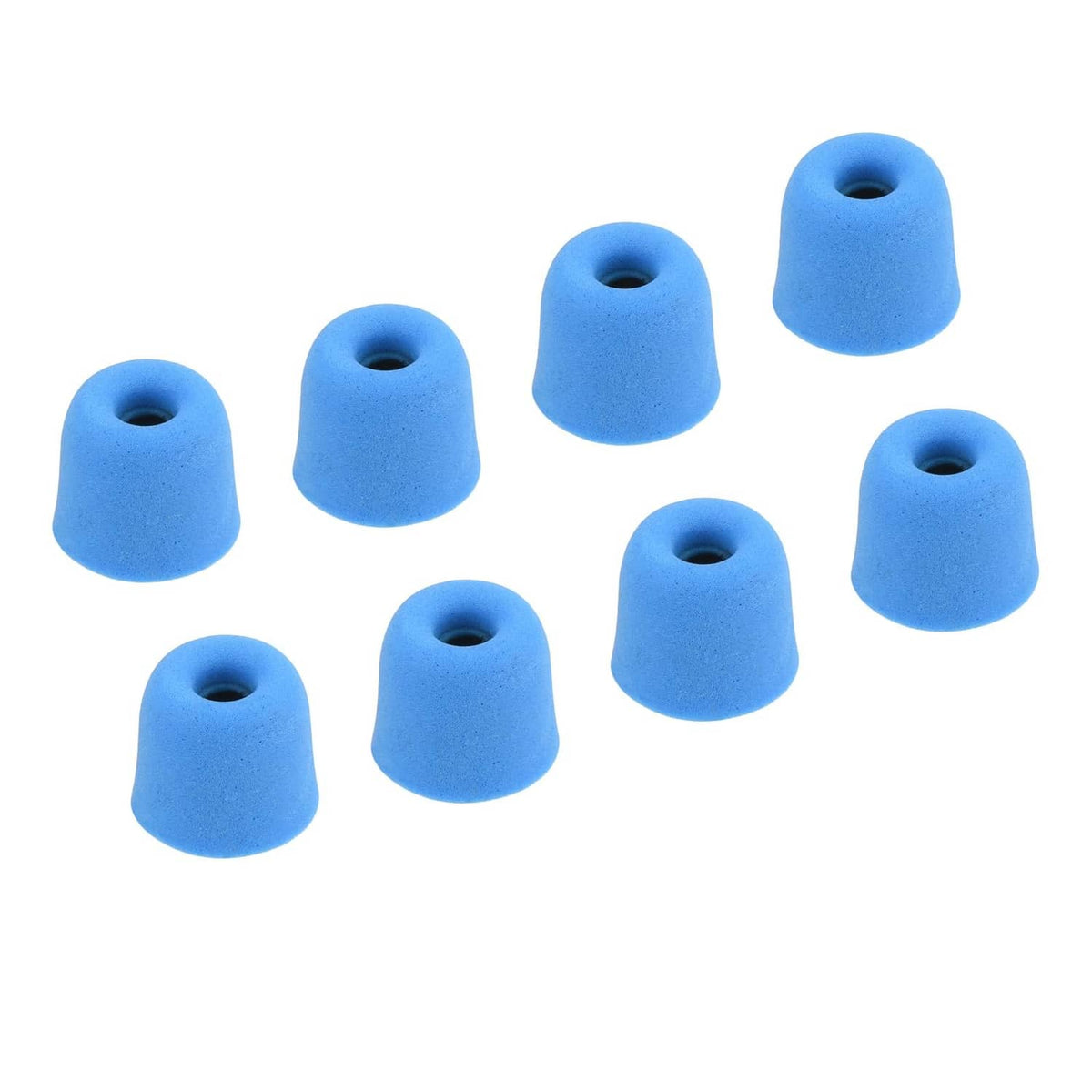 Blue foam ear tips for earbuds, replacement set of rounded tips with center opening