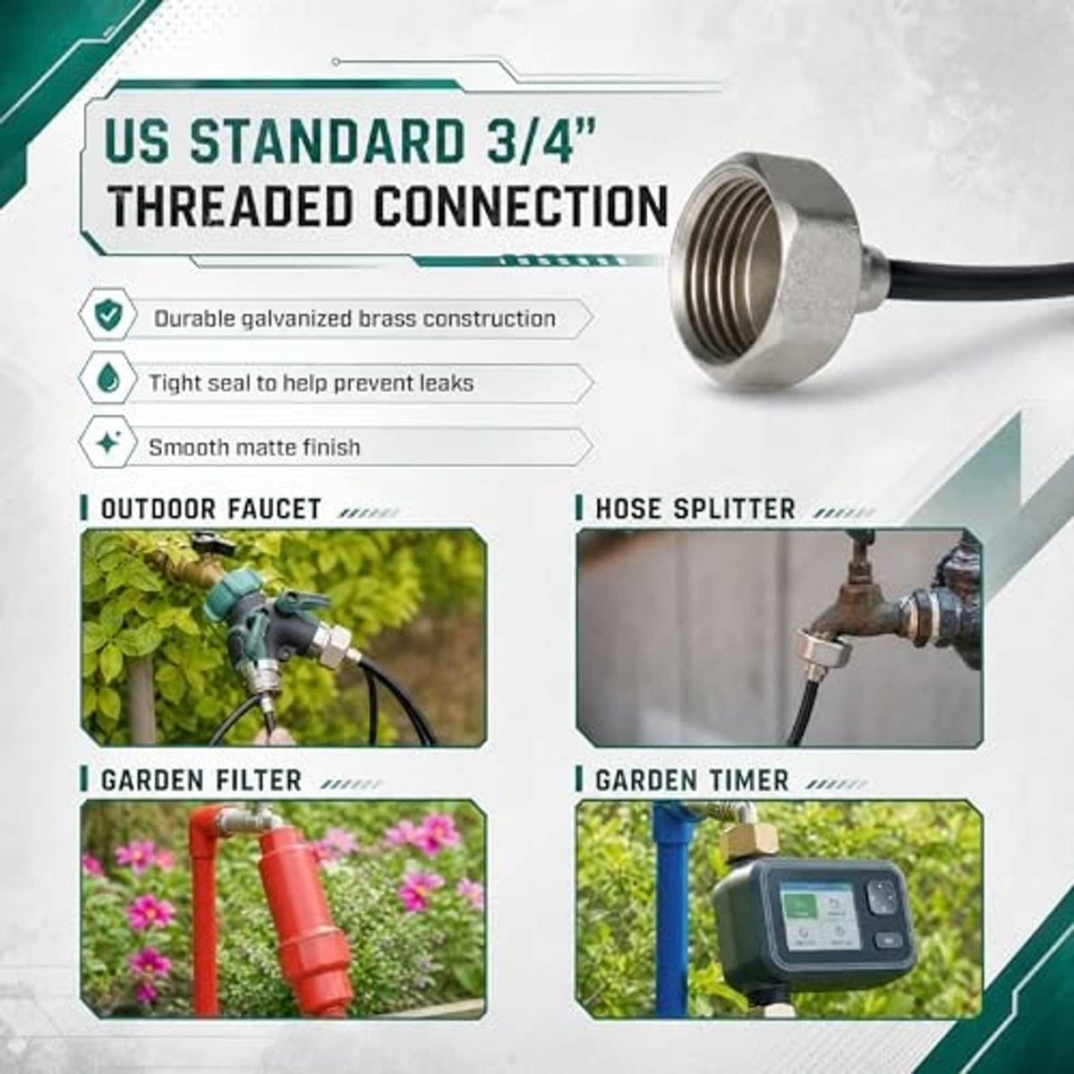 3/4 in threaded garden faucet adapter with black hose connector for misting system