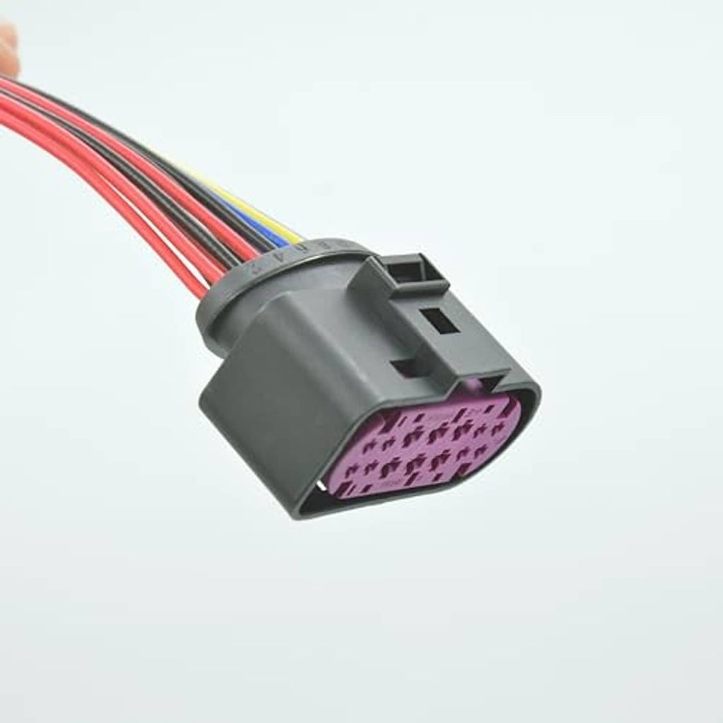 14-pin car HID xenon pigtail plug housing with dark gray body and purple connector