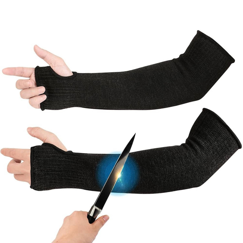 Pair of black arm sleeve protectors with ribbed knit cuffs