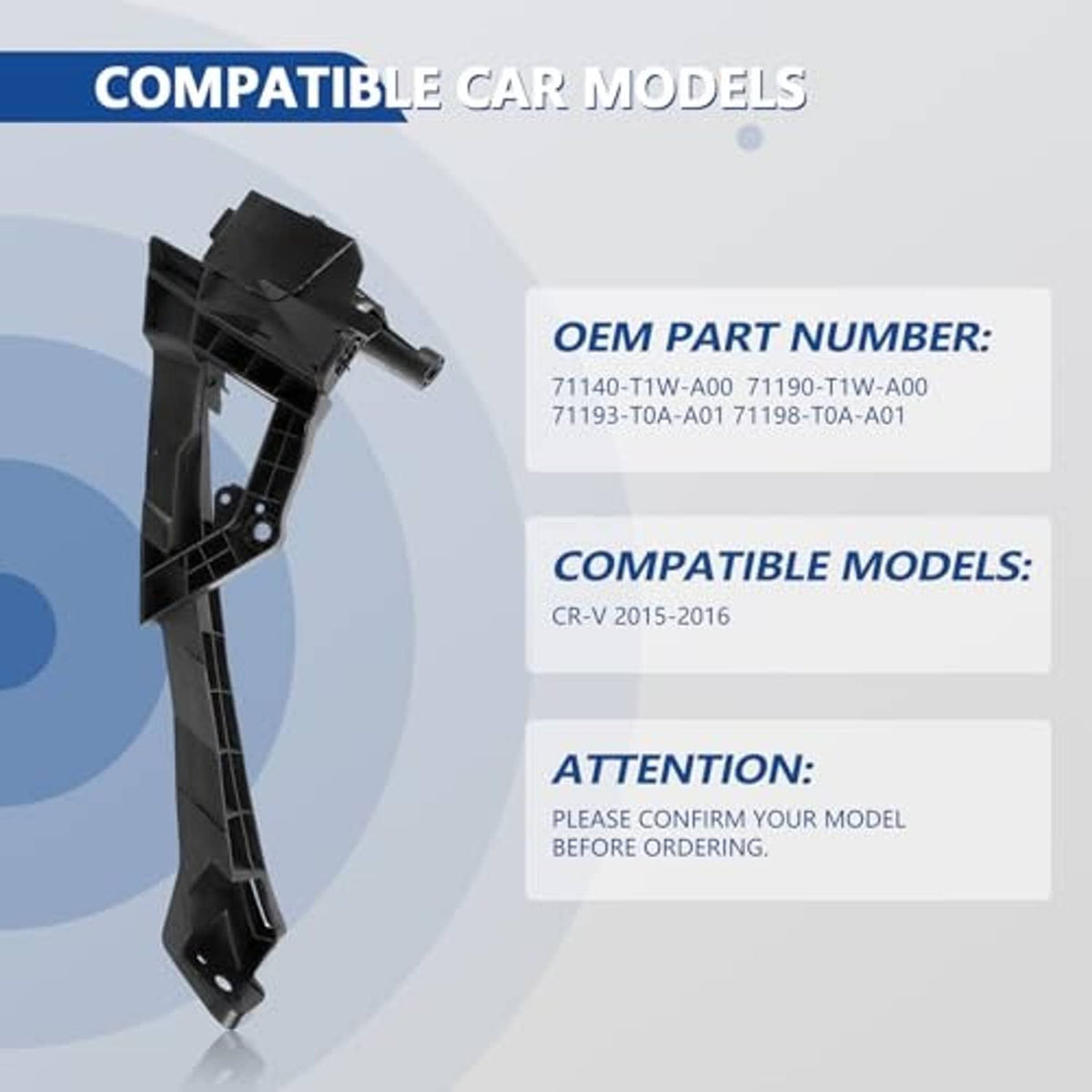 Black plastic headlight bracket mount support retainer kit, single side piece with tabs