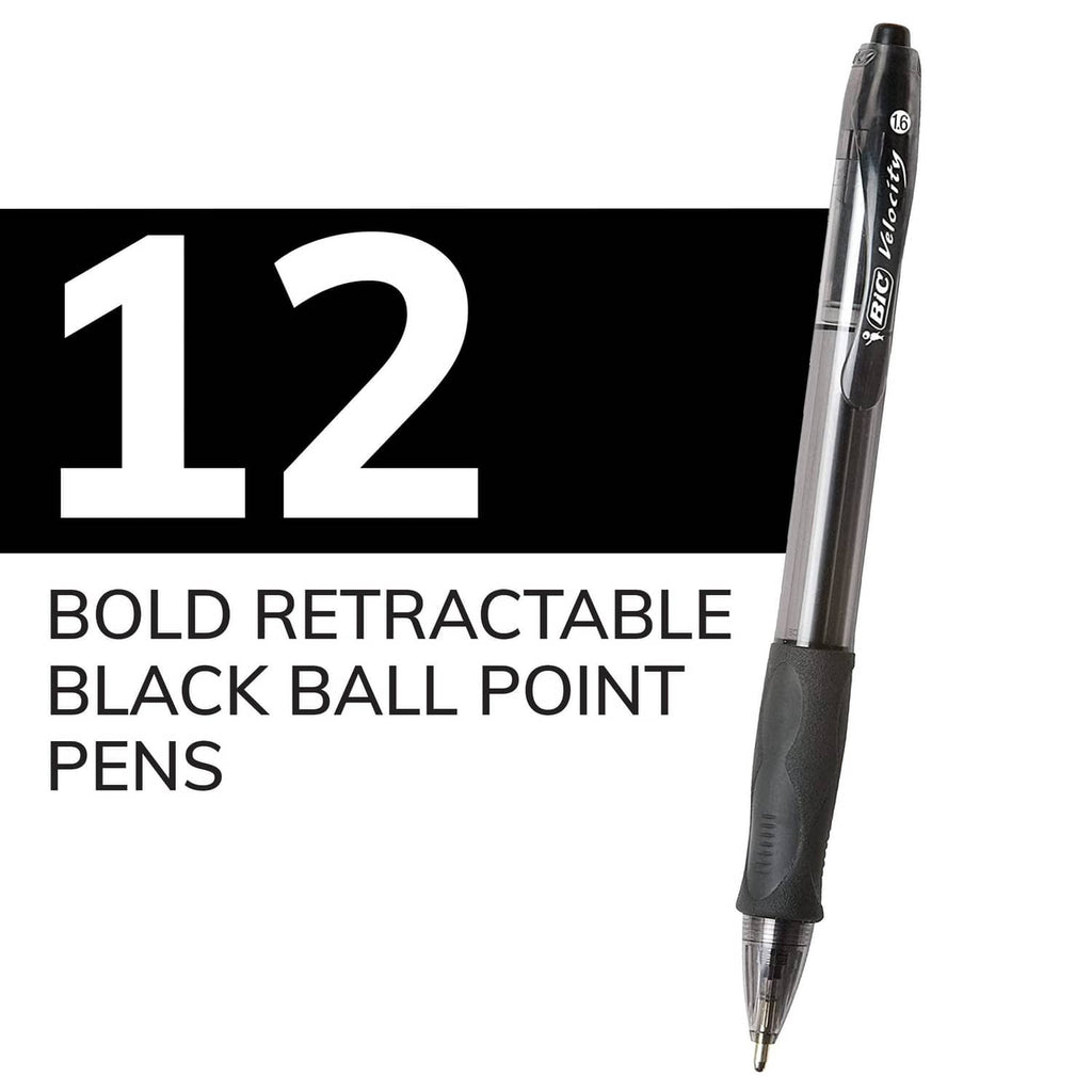 Retractable black ballpoint pen with bold tip, BIC Glide Glisse style.