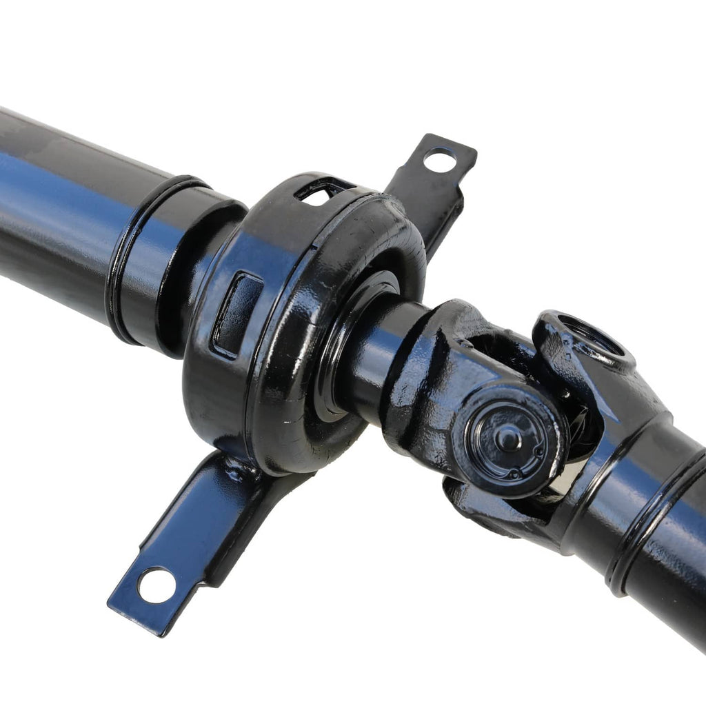 Driveshaft prop shaft joint with blue support arm and black hardware