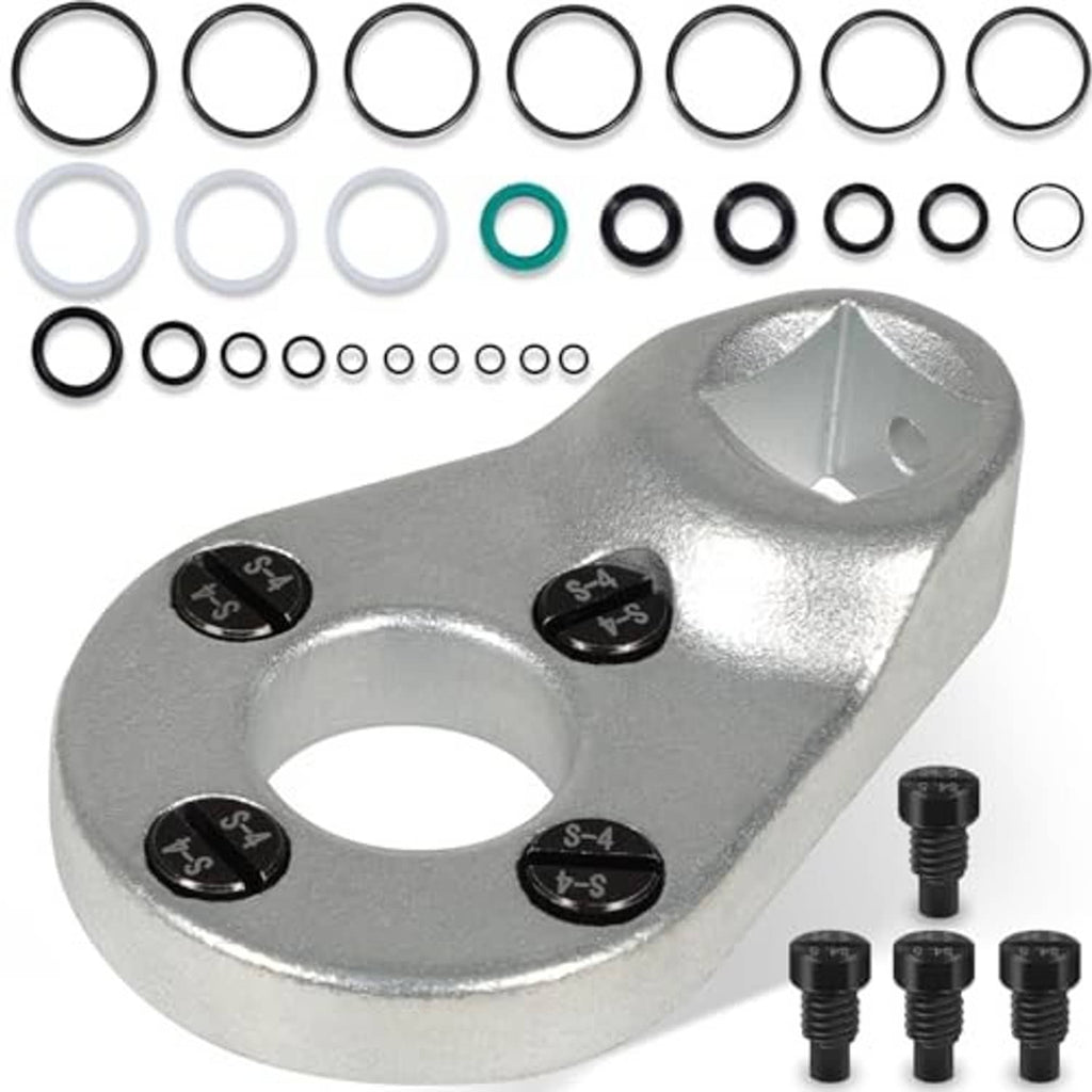 Outboard trim tilt pin wrench with assorted O-rings and black screw pins