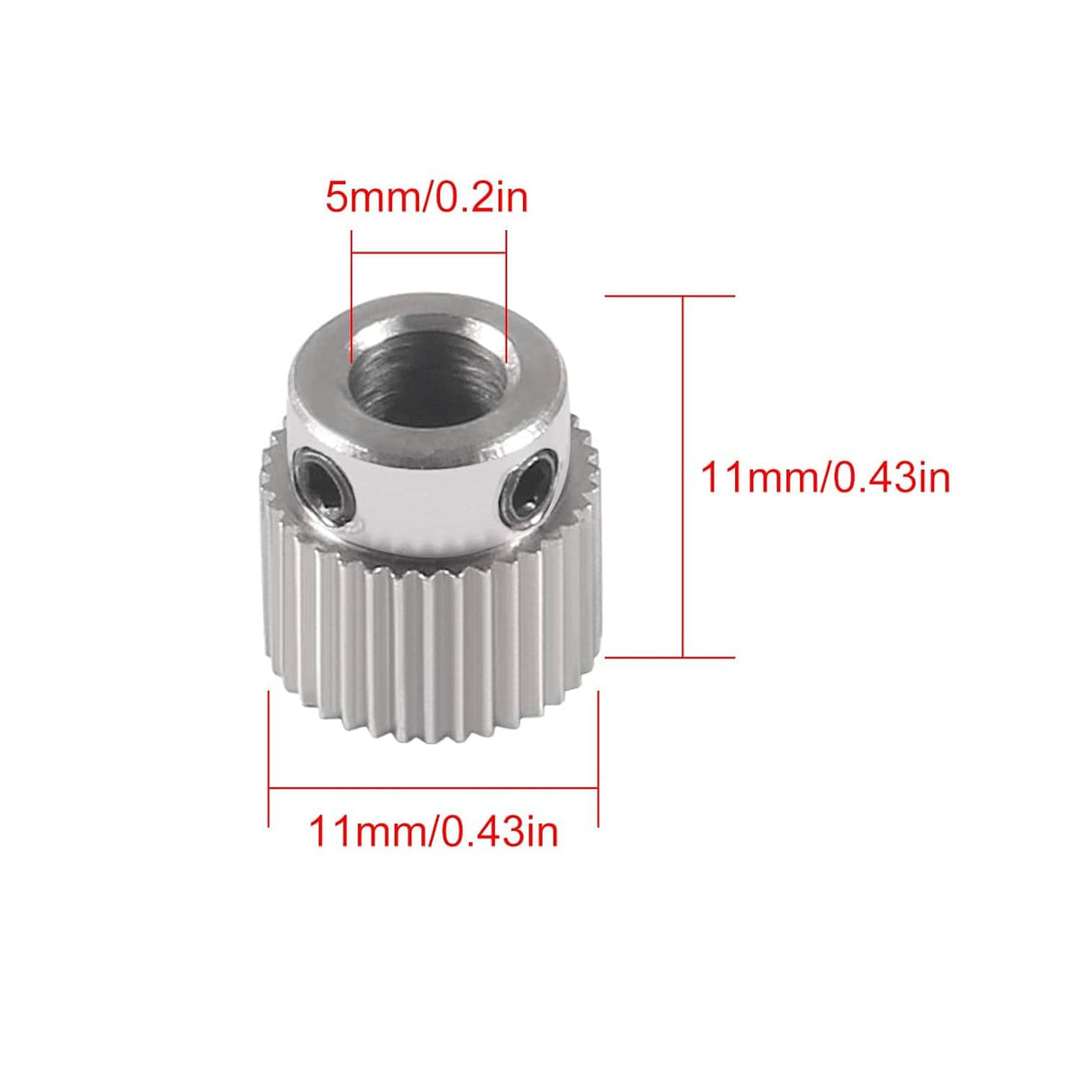 Stainless steel 36-tooth extruder drive gear with central bore and side mounting holes