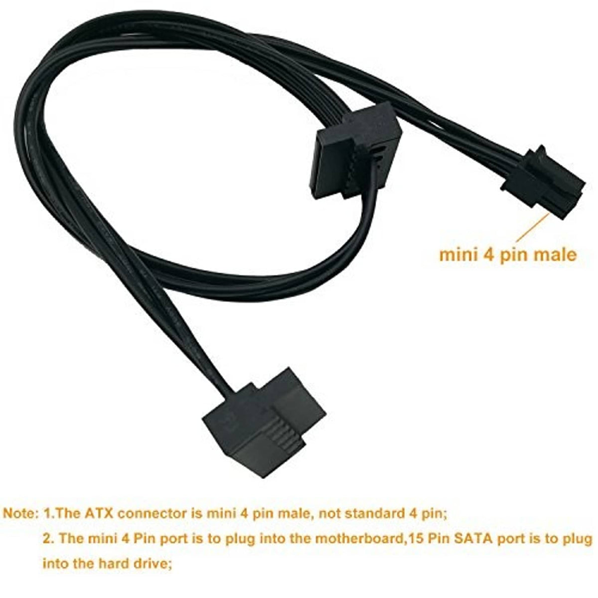 SATA power cable pair with mini 4-pin male plugs and black wire