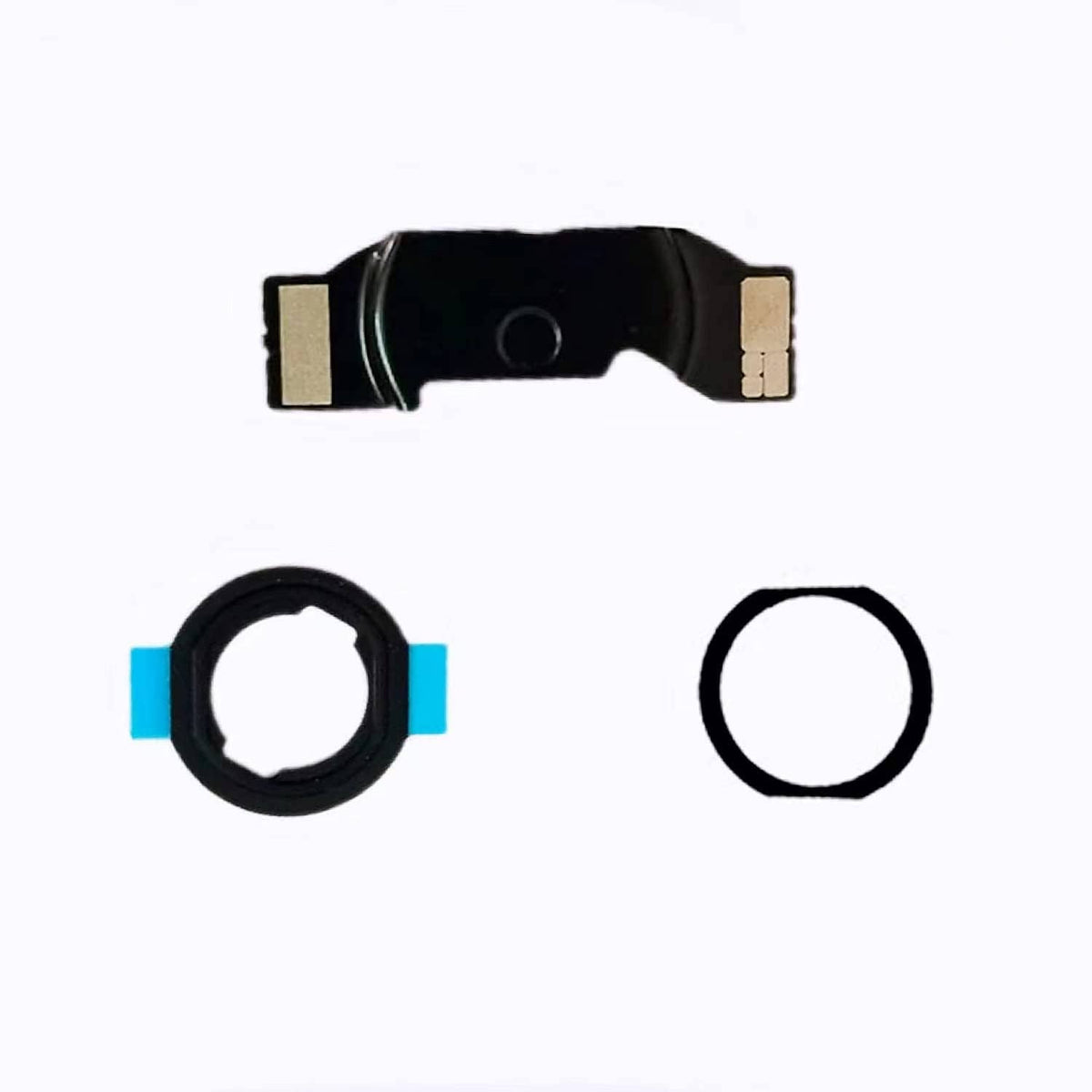 Home button replacement assembly with curved flex cable and mounting rings