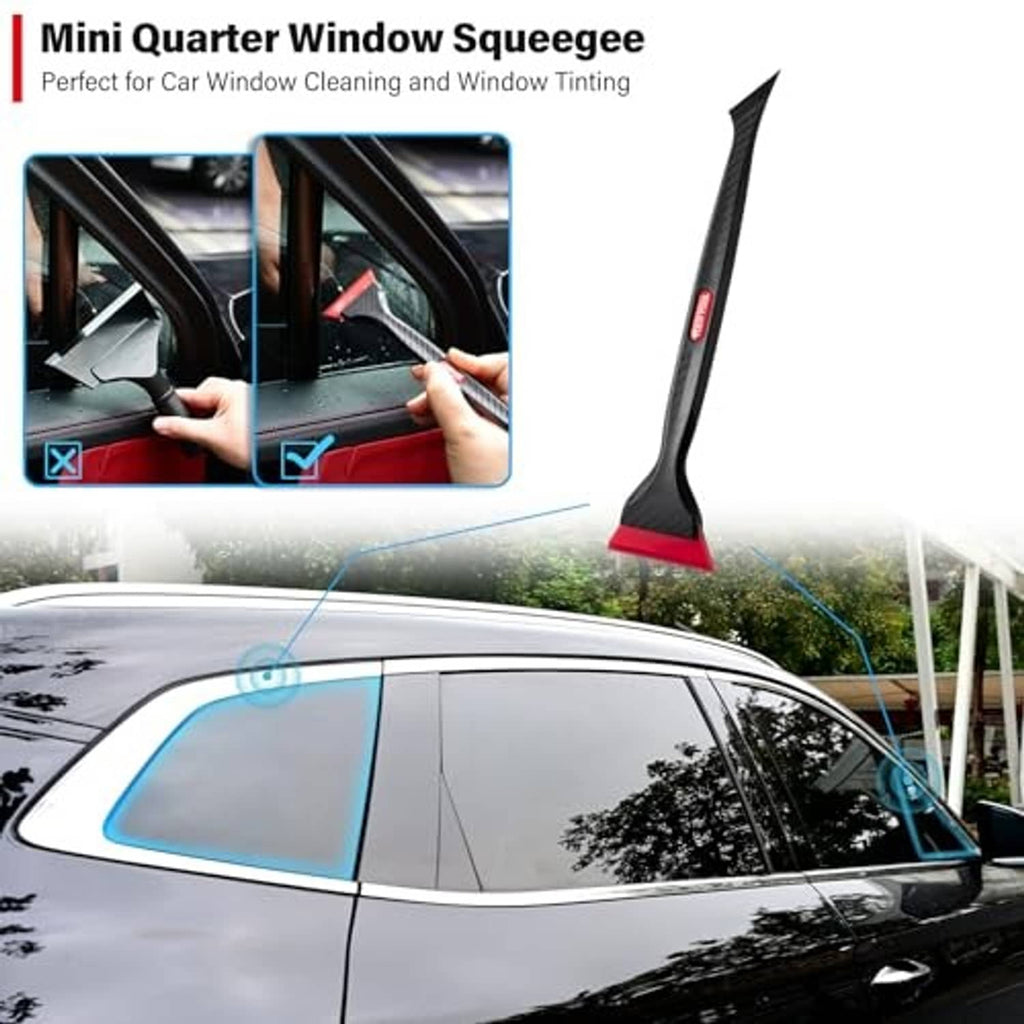 Mini quarter window squeegee with narrow tip and red edge for car window cleaning