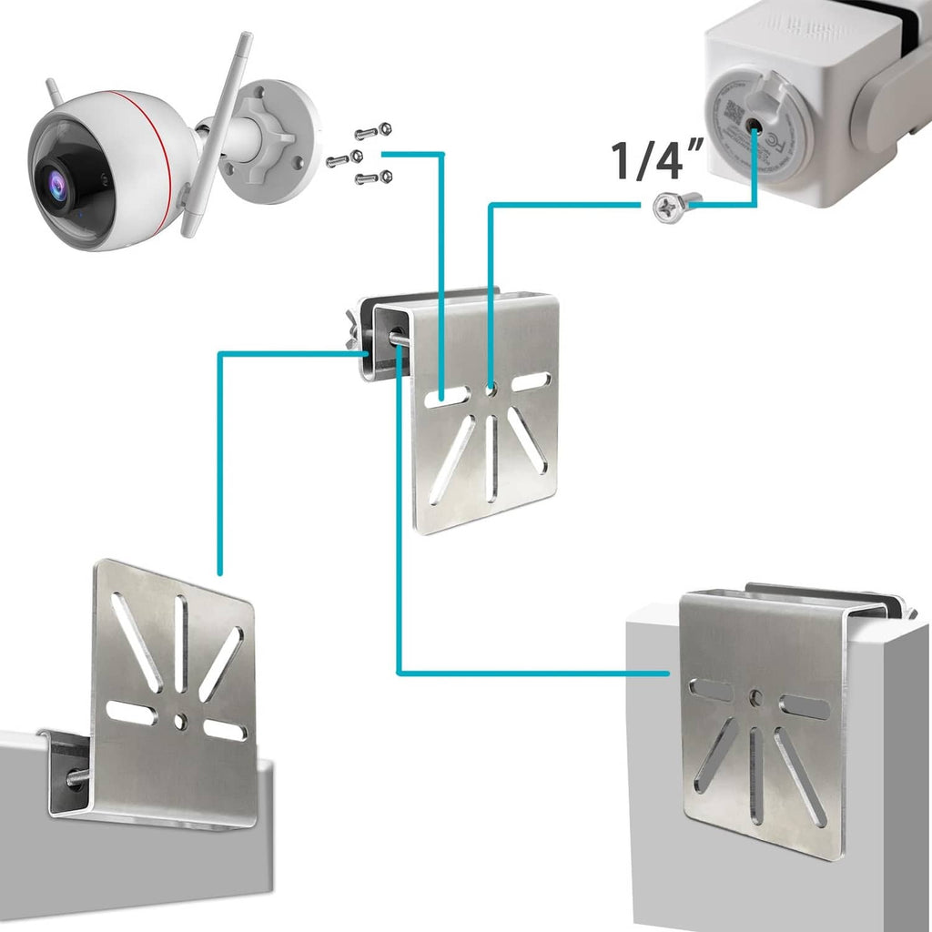 Gutter mount bracket diagram with 1/4 inch hardware and plate