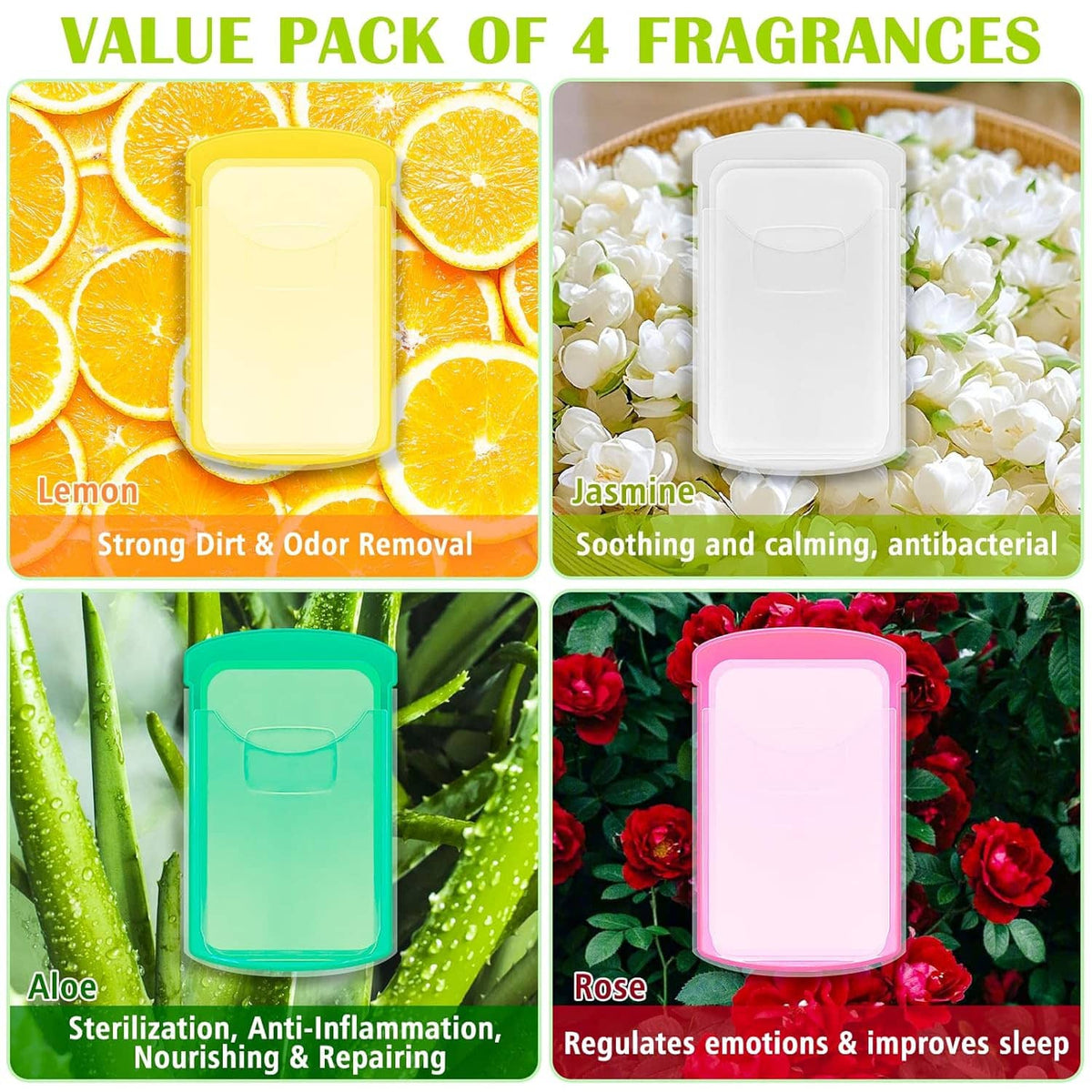 Hand washing soap sheet value pack with four fragrance cases in assorted colors