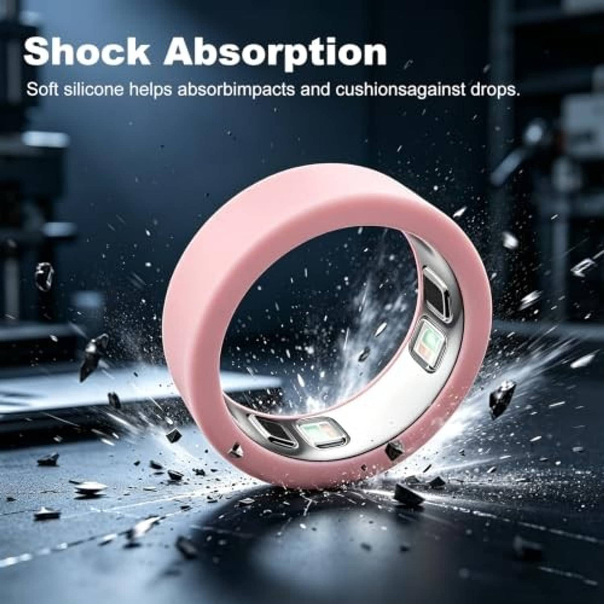 Pink silicone Oura Ring Gen 5 cover with shock-absorbing cushioning