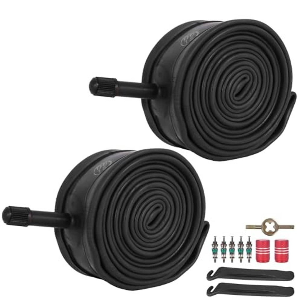 Black 24-inch bike tubes with Schrader valves and valve core replacement set