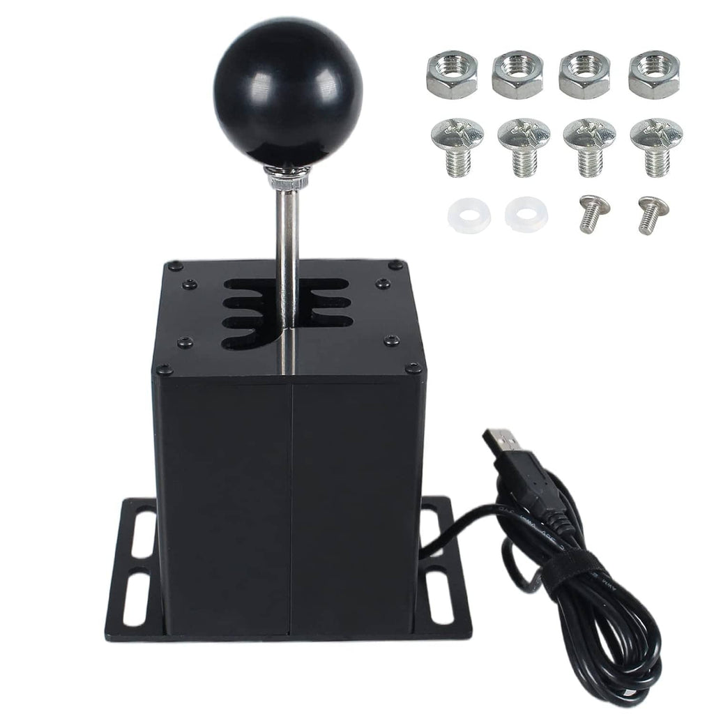 Black USB sim racing gear shifter with round shift knob and square mounting base