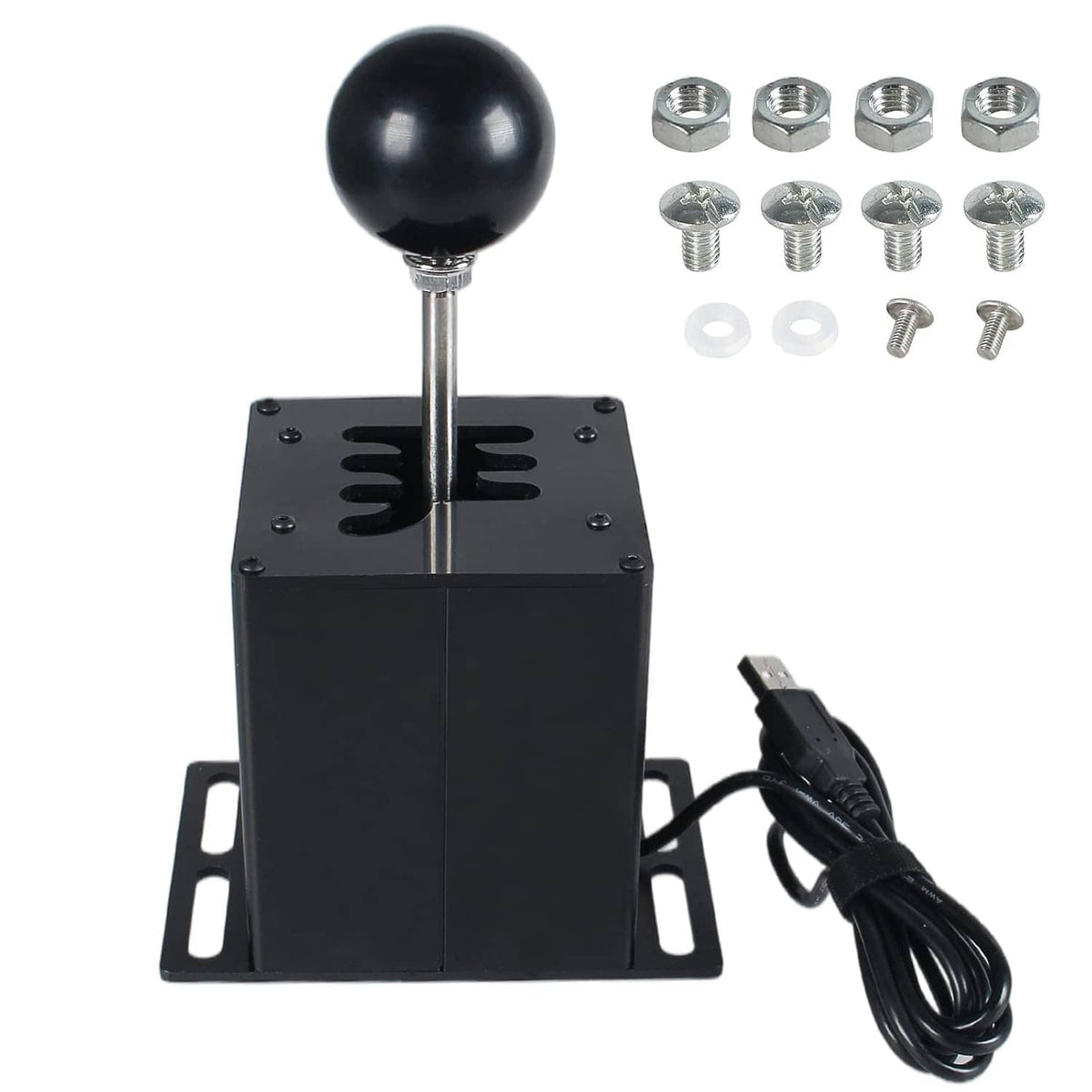 Black USB sim racing gear shifter with round shift knob and square mounting base