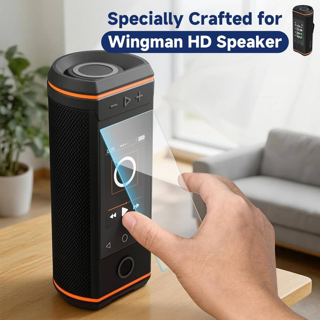 Tempered glass screen protector being applied to GPS speaker touchscreen, clear
