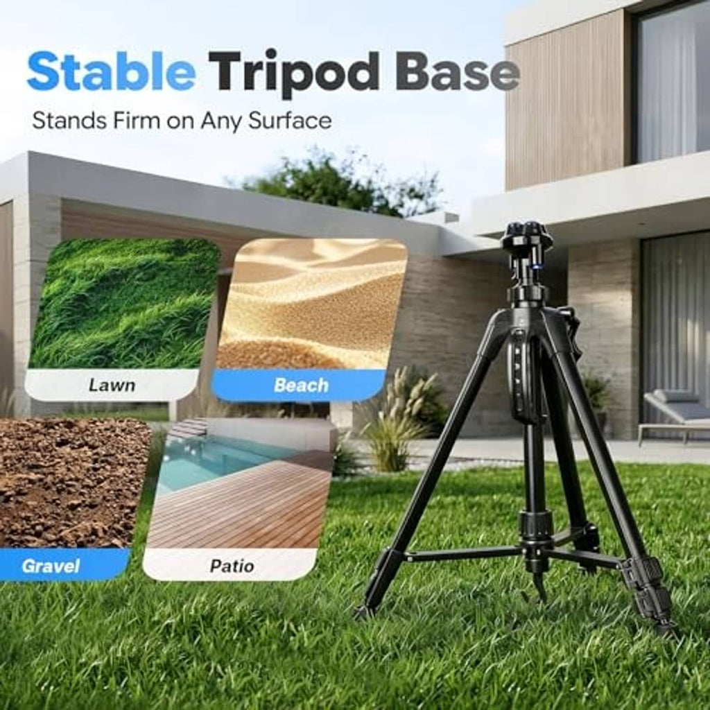 Black tripod base misting stand with adjustable legs for outdoor use