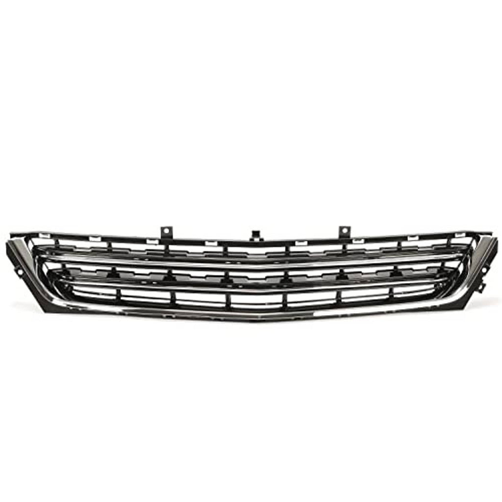 Front lower bumper grille with black slat pattern and chrome frame, wider view