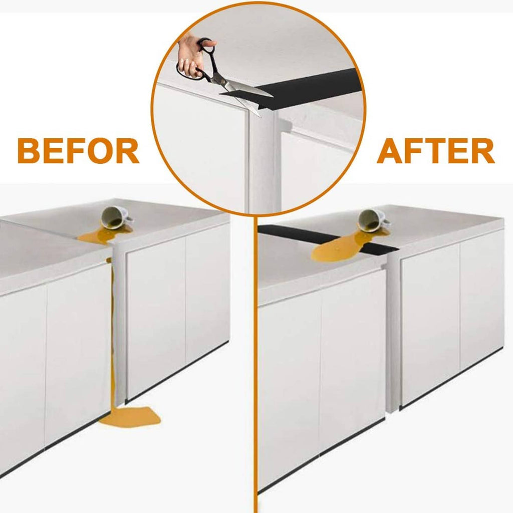 Black silicone gap cover strip installed along the countertop edge for a tighter seal.