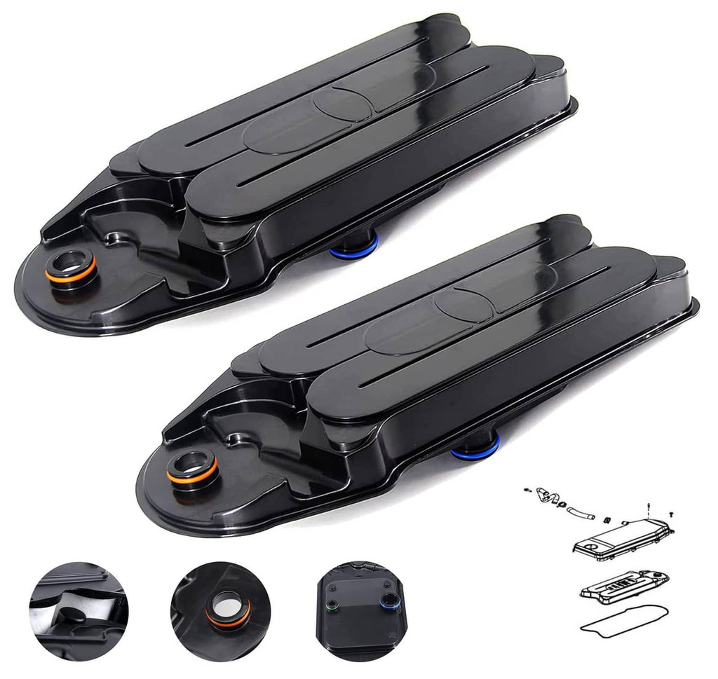 Black engine crankcase ventilation filter breather, two housings with blue connectors